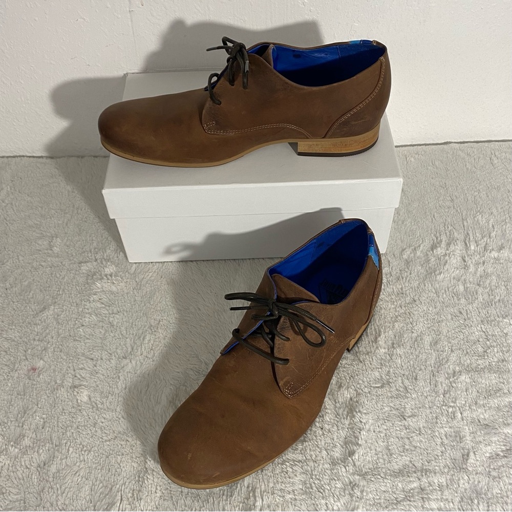 John Fluevog Radio CBC Brown Leather Classic Derby Oxfords Men’s Size 7.5